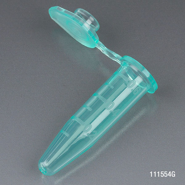 Globe Scientific Microcentrifuge Tube, 0.5mL, PP, Attached Snap Cap, Graduated, Green, Certified: Rnase, Dnase and Pyrogen Free, 500/Stand Up Zip Lock Bag Image